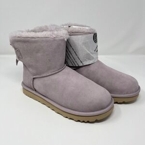 UGG Mini Bailey Bow Logo Pale Smoke Suede Boots 1153611 Womens 7